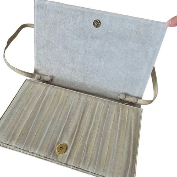 Vintage 80s Korean Eel Skin Shoulder Clutch Bag Removable Strap - Picture 4 of 12